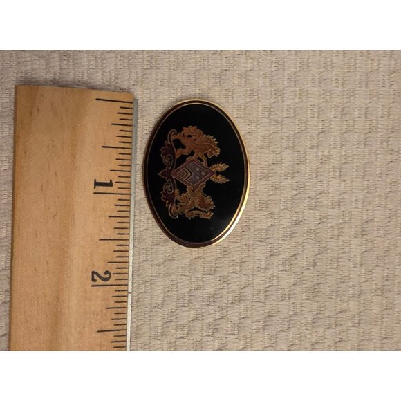 Vintage Isle Of Skye Enamel & Gold-Tone Cloisonne Crest Brooch Pin Oval Design - Picture 5 of 5